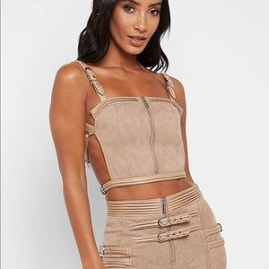 Vegan suede and leather crop top-Beige- UK size 4
